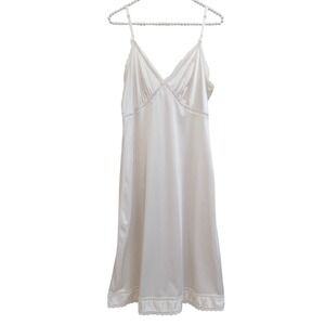 Sears Vintage White Nylon Full Slip Dress Lace Trim Adj Straps Size 34 Coquette